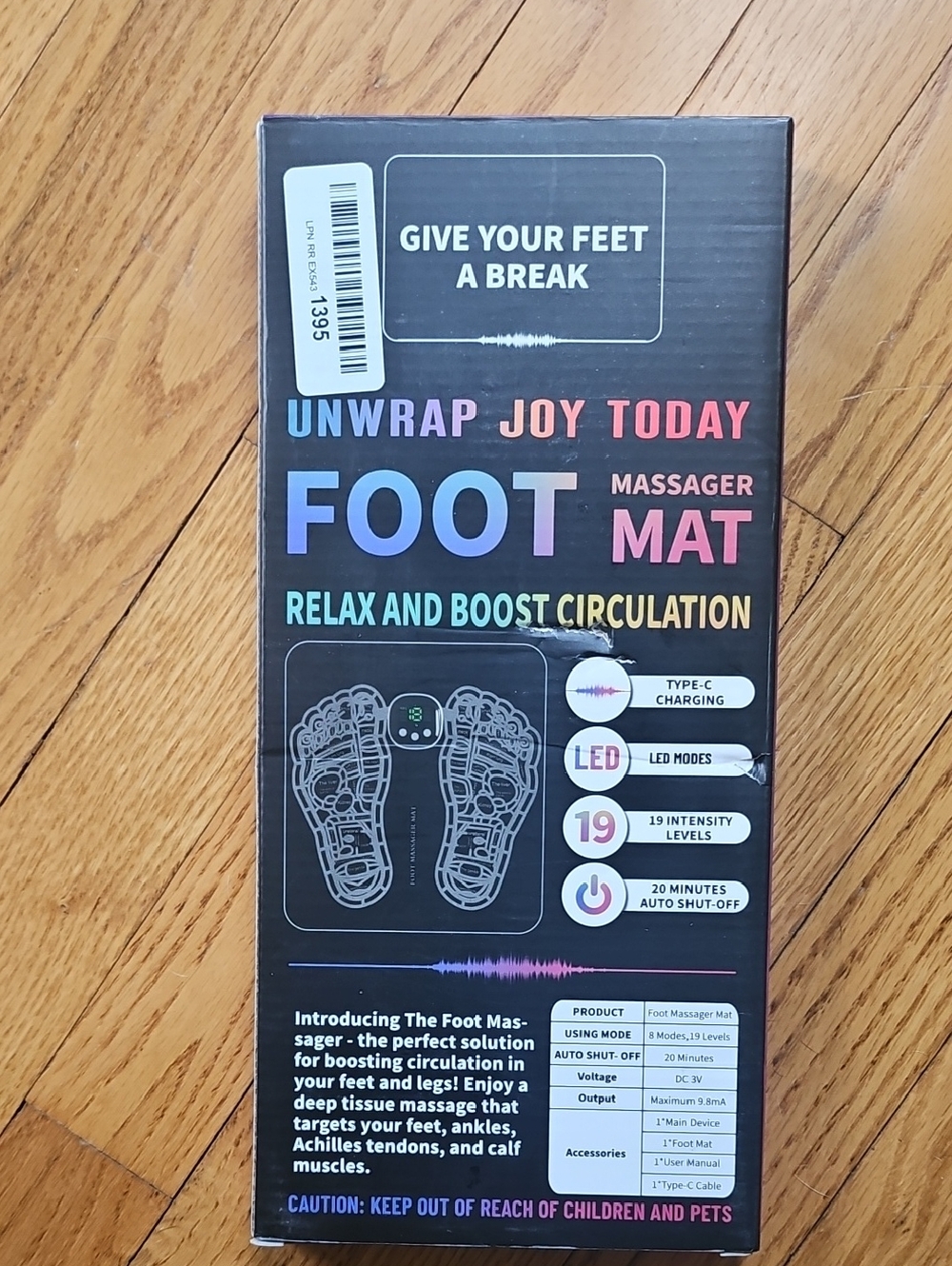 NWT Foot Massager Mat - Black with Rainbow Text
